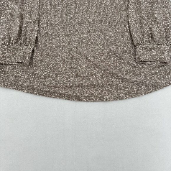 Adrianna Papell Women Sz XL Brown Dot Key Hole Blouse Long Balloon Sleeve Ruffle - Picture 5 of 11